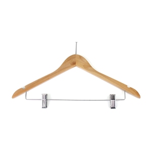 Clothes Hanger Silver Pin With Metal Bar & Clips Light Wood